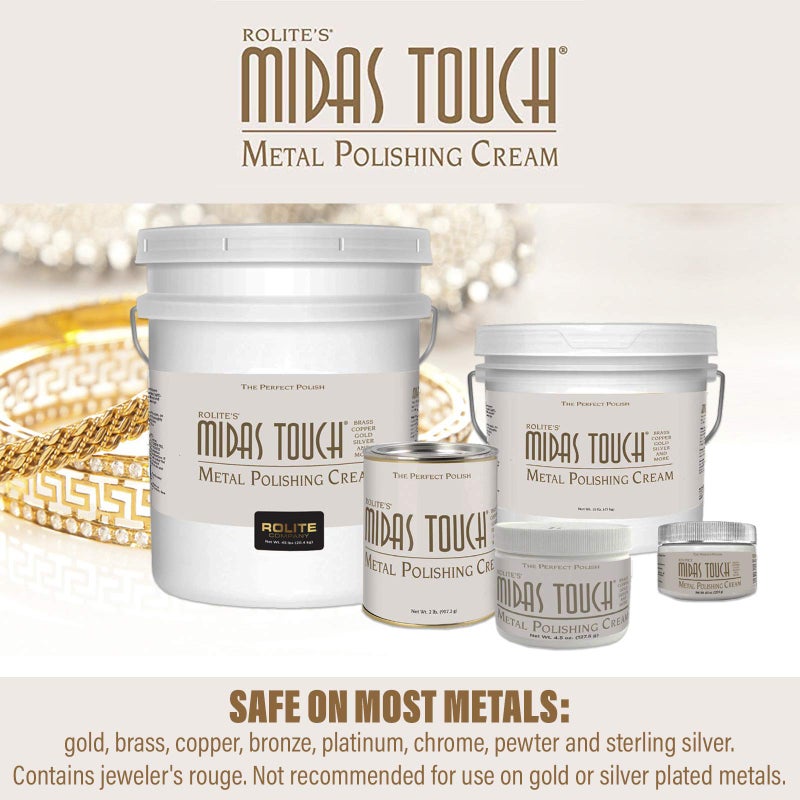 Rolite MTMPC4.5Z2PK Midas Touch Metal Polishing Cream, 4.5 Ounces, 2 Pack, Cleaner and Polishing Rouge for Sterling Silver, Gold, Brass, Chrome, Copper, Non-Toxic Formula for All Metals - Image 1